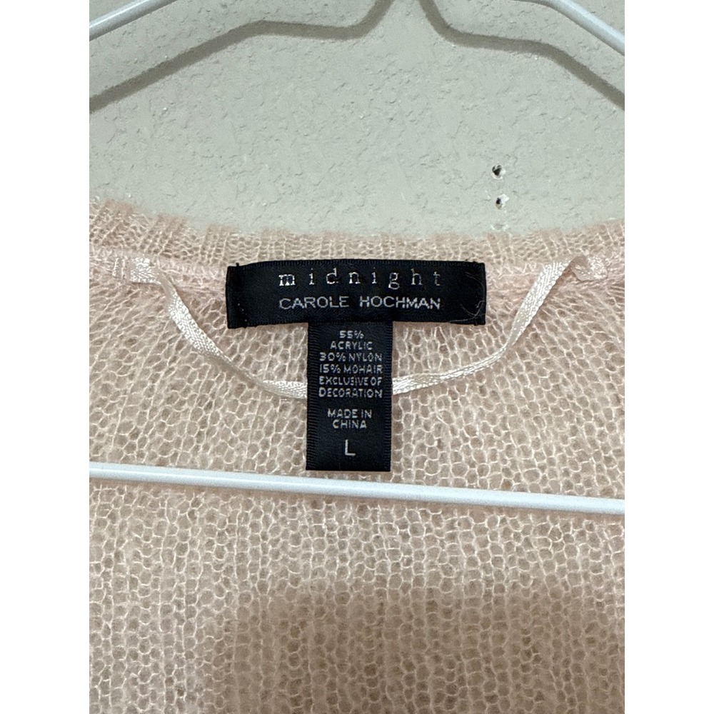 Pink Open Knit Angora Blend Tie Front Cardigan Ruffles Women's Large Coquette - Picture 2 of 5